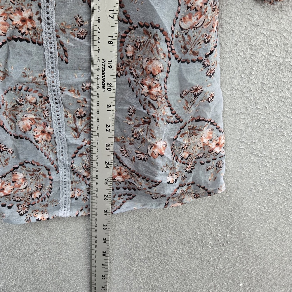 Knox Rose Women Blouse XXL Gray Floral Chiffon Bohemian Button Lace V-Neck - Picture 5 of 9